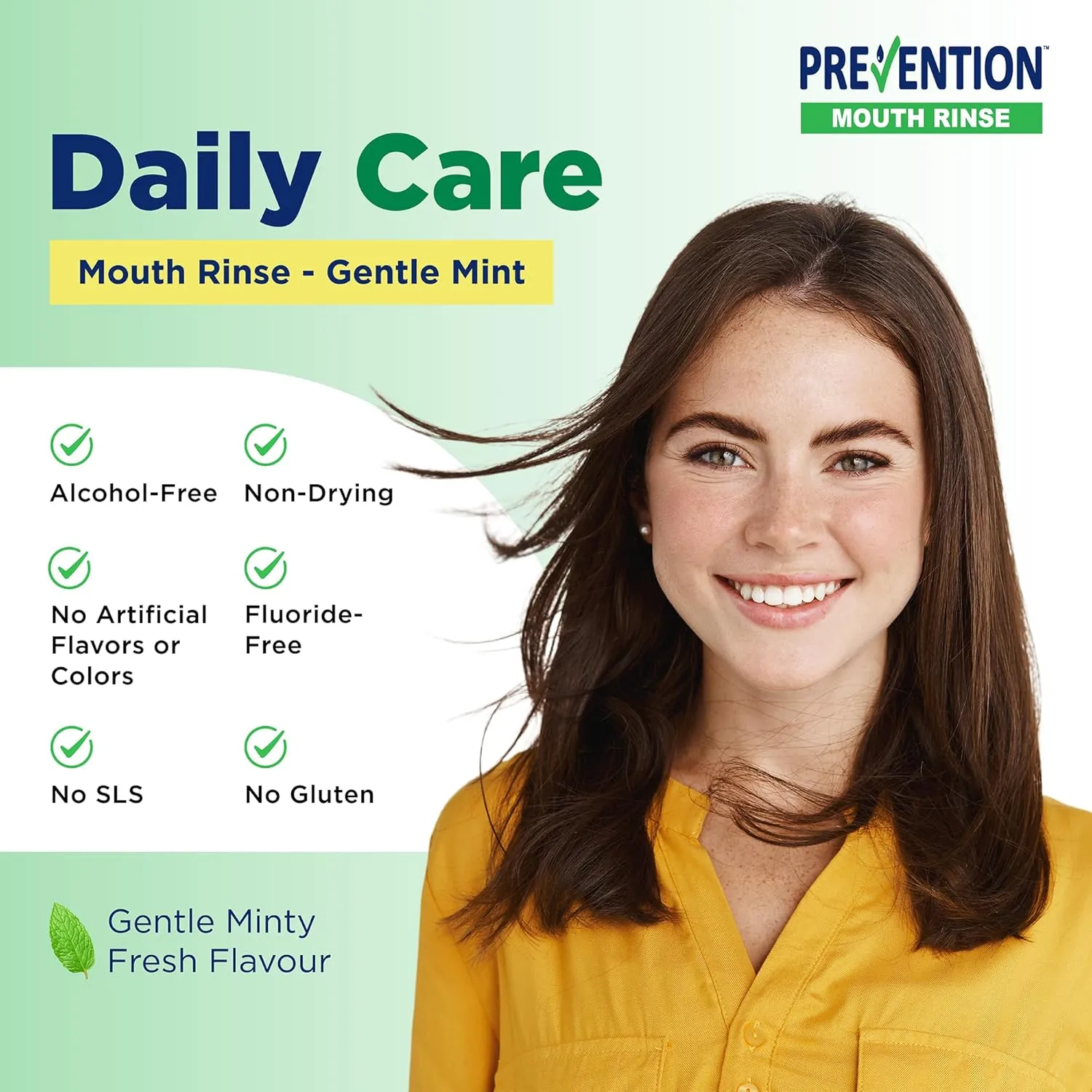 Prevention Daily Care Alcohol-Free Mouthwash, Hydrogen Peroxide Teeth Whitening with Soothing Fresh Mint for Bad Breath Treatment, Fluoride-Free Gum Care Oral Mouth Rinse 16 oz 2 Pack
