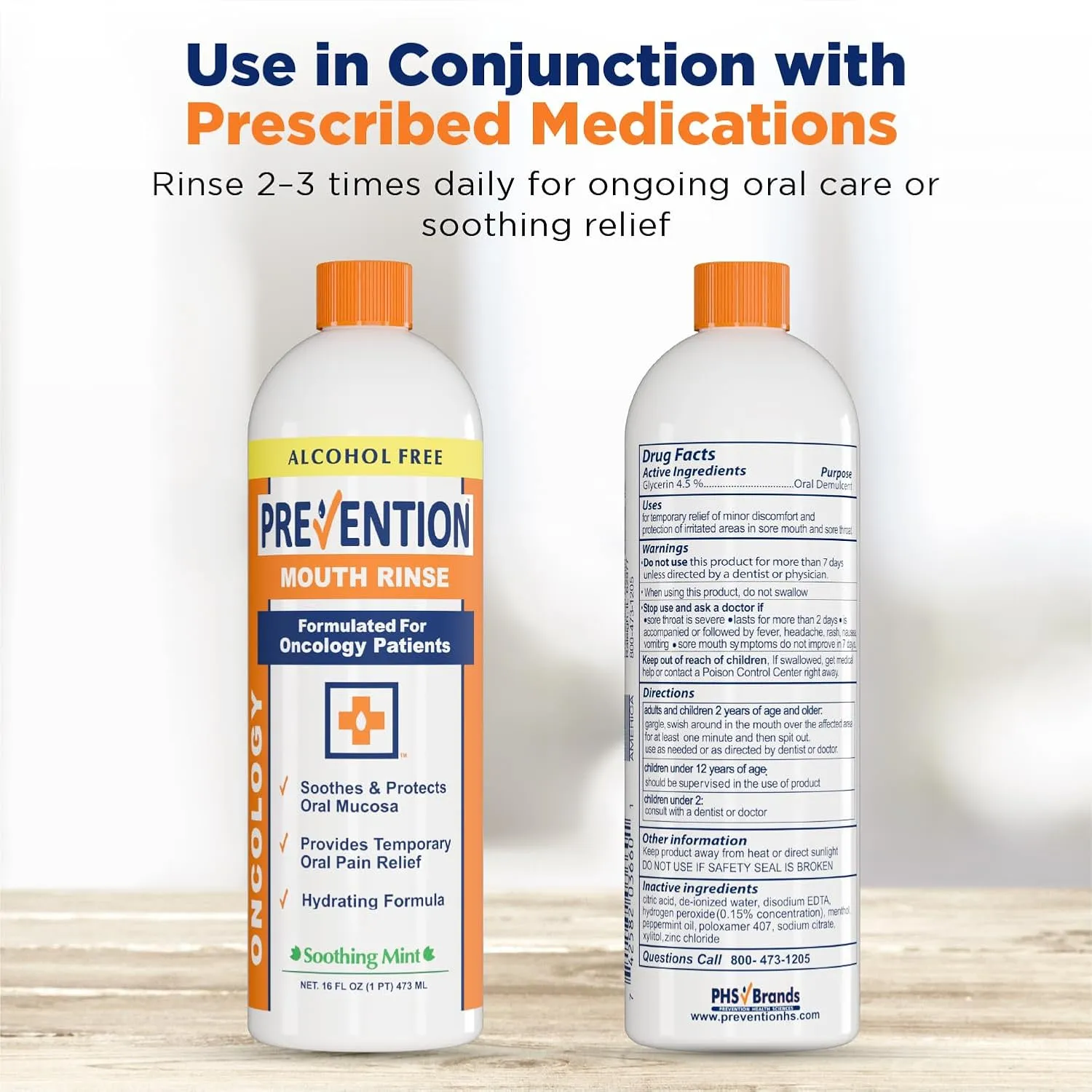 Prevention Oncology Alcohol Free Mouthwash, Soothing, Gentle, & Moisturizing, Mouthsore and Dry Mouth Mouthwash Specially Formulated for Patients Undergoing Oncology Treatment - 16 oz Bottle, 1-Pack