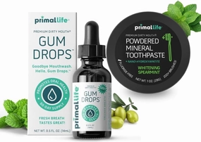 Primal: Life! Organics - Dirty Mouth Gum Serum, Natural Essential Oils, Promotes Good Breath and Dirty Mouth Toothpowder, Charcoal Tooth Cleaning Powder Black Spearmint 1oz  LuxProdX Sticker
