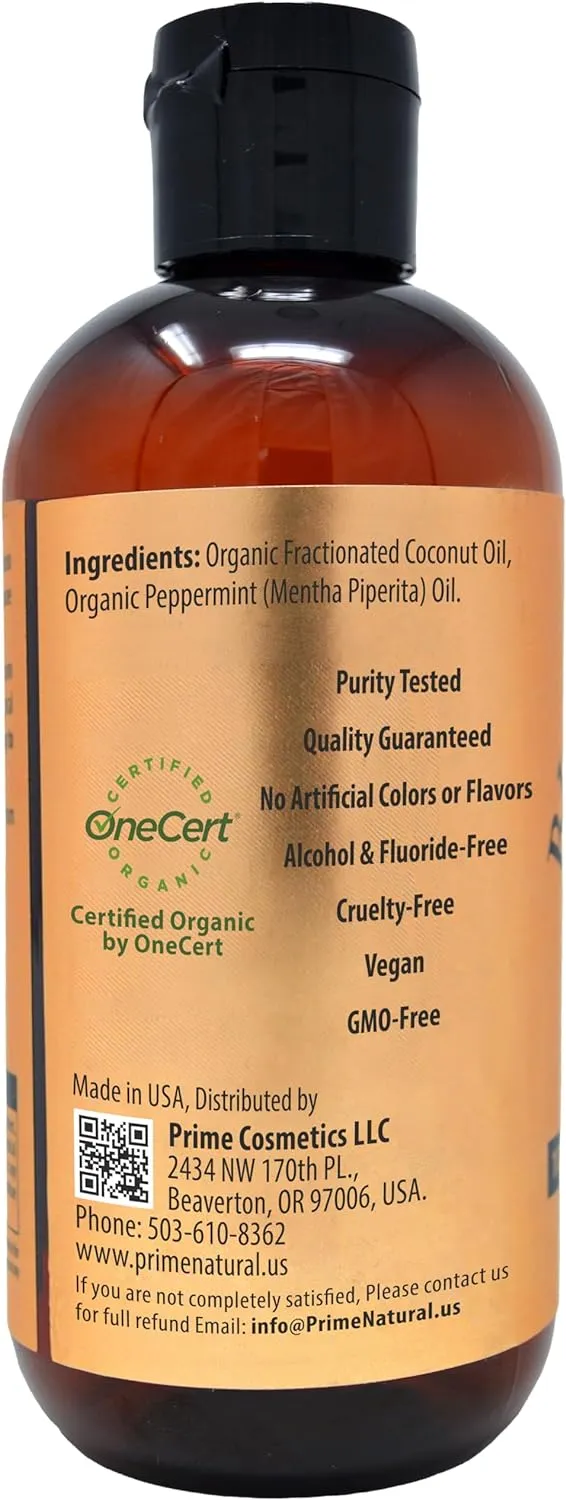 PRIME NATURAL Oil Pulling with Organic Coconut & Organic Peppermint Oil 8oz | Cocomint | Natural Oral Care & Teeth Whitening | Alcohol Free Mouthwash Freshens Breath, Healthier Teeth & Gums