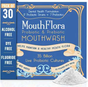 Probiotic & Prebiotic Mouthwash | Dental Health Formulation | 17 Probiotic Strains   7 Prebiotics | 35 Billion CFUs | Concentrated Powder Formulation | 30 Pack