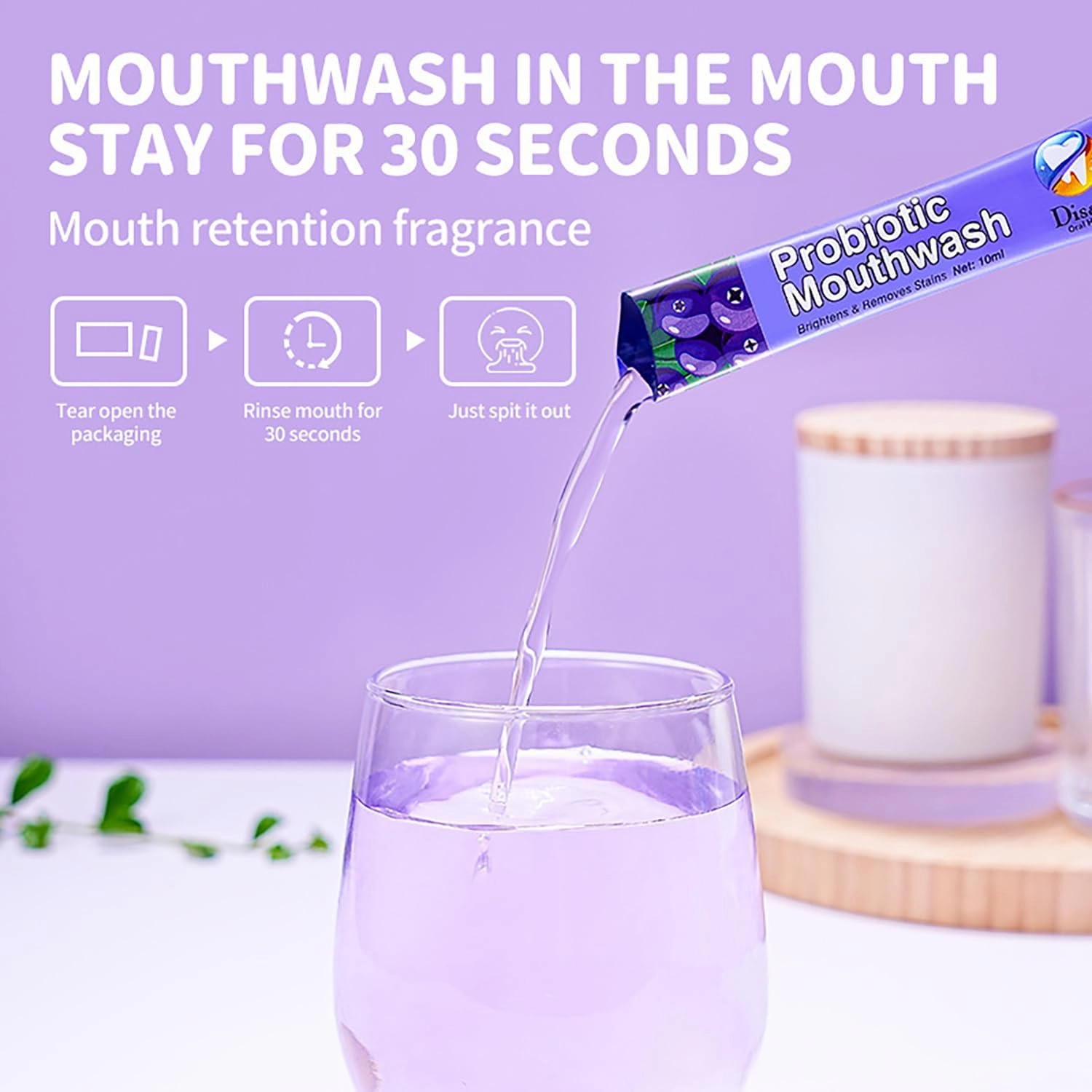 Probiotic Mouthwash Removes Tooth Stains Soft Cool Mouth Feeling Protect Clean Deodorant Teeth 0.11fl.oz X 20pcs (Blueberry - Dissolve Teeth Stains & Freshens Mouth)