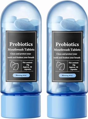 Probiotic mouthwash Tablets for Fresh Breath and Oral Health, whiten Teeth, Support Healthy Gums and Oral microbiota, Environmentally Friendly and Portable Oral Care. (Morning Mint,2PCS)