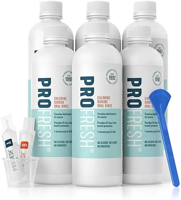 ProFresh Oral Rinse, 16.9 Ounce Bottle (Pack of 6), 3 Month Supply, Includes Prep Packs, Alcohol Free, Flavor Free, Bad Breath Mouthwash