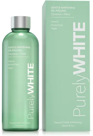 PurelyWHITE Coconut Pulling Oil - Mouthwash Mint Oil Pulling, Coconut Oil Pulling for Teeth, Pulling Oil for Teeth Whitening & Healthier Teeth & Gums - Alcohol-Free Freshens Breath W/ 7 Essential Oils