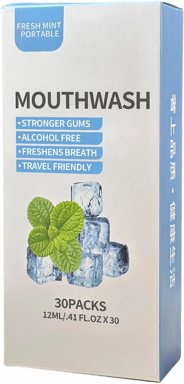 RAZOKO Mouthwash Travel Size Portable Packets to Go, Alcohol & Fluoride Free Mouthwash for Oral Hygiene, Fresh Mint, 30PCS