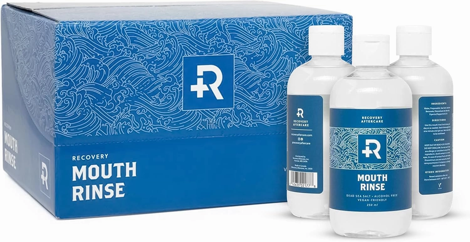 Recovery Aftercare Oral Piercing Aftercare Sea Salt Mouth Rinse - Alcohol Free Healing Solution Saline Mouthwash, 8 Ounces, Case of 12