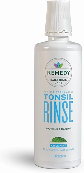 Remedy Natural Mouthwash & Tonsil Stone Remover Rinse - Soothes & Heals Tonsils - Aloe Vera, Vitamins, Root Extracts – Free of Alcohol, Parabens, and Gluten, Mint 17oz – Freshens Breath