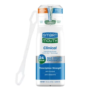 SmartMouth Clinical DDS Activated Mouthwash for 24-Hour Bad Breath Protection Plus Tongue Cleaner, 16 Fluid Ounce