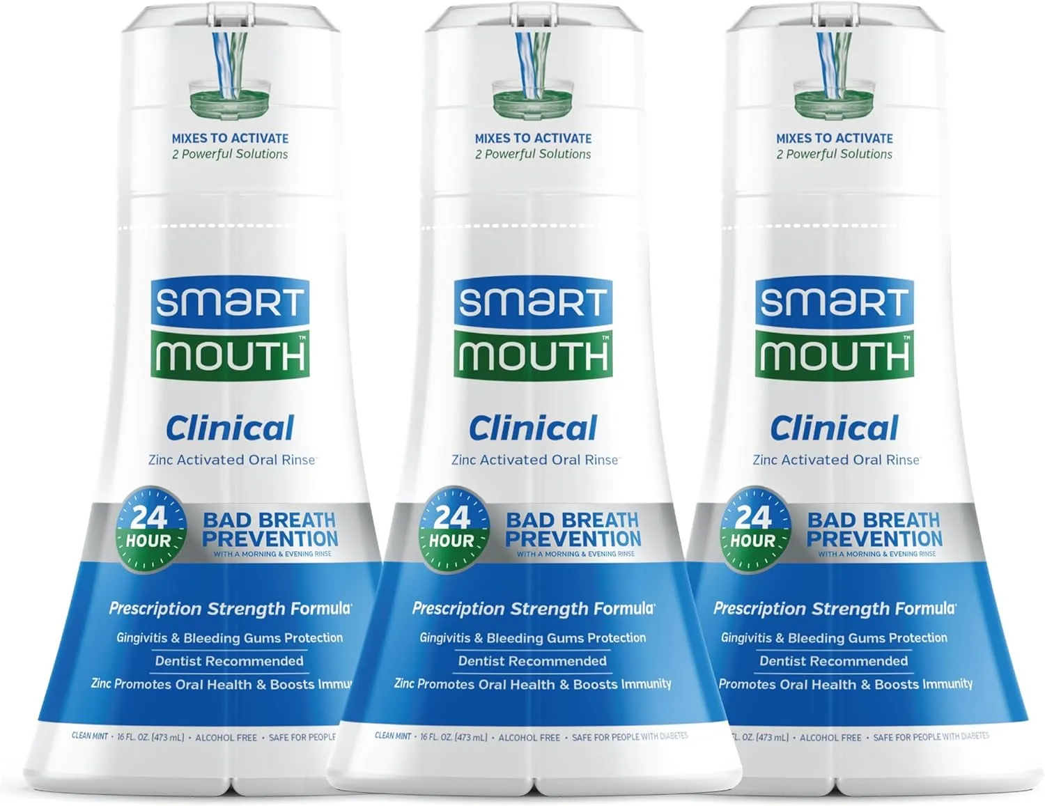 SmartMouth DDS Activated Clinical Mouthwash - for Fresh Breath - Clinical Strength Mouthwash for Gum Health, Gingivitis & More - Clean Mint Flavor, 16 fl oz (3 Pack)