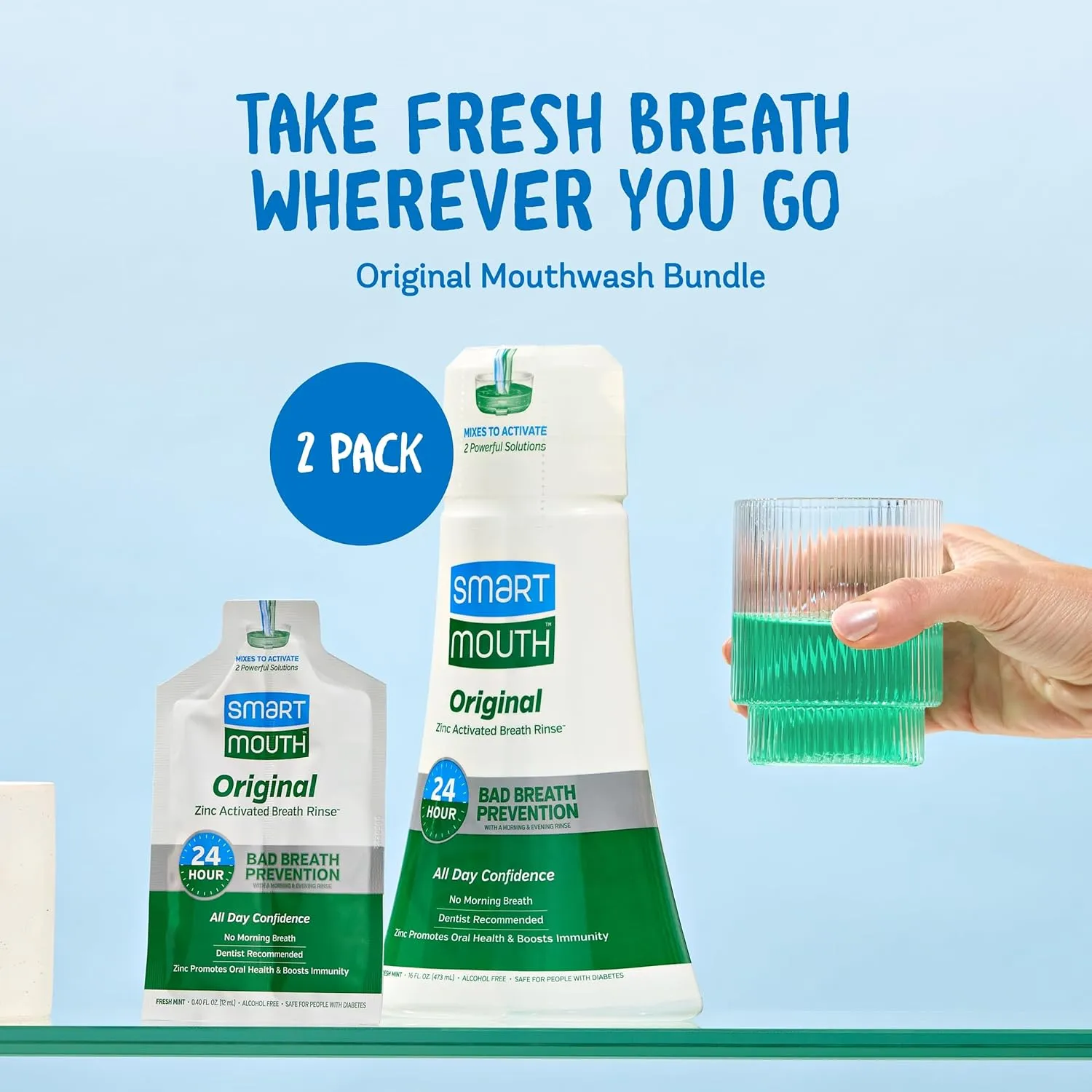 SmartMouth Original Activated Mouthwash & Single Packs, Travel Mouthwash, Fresh Mint