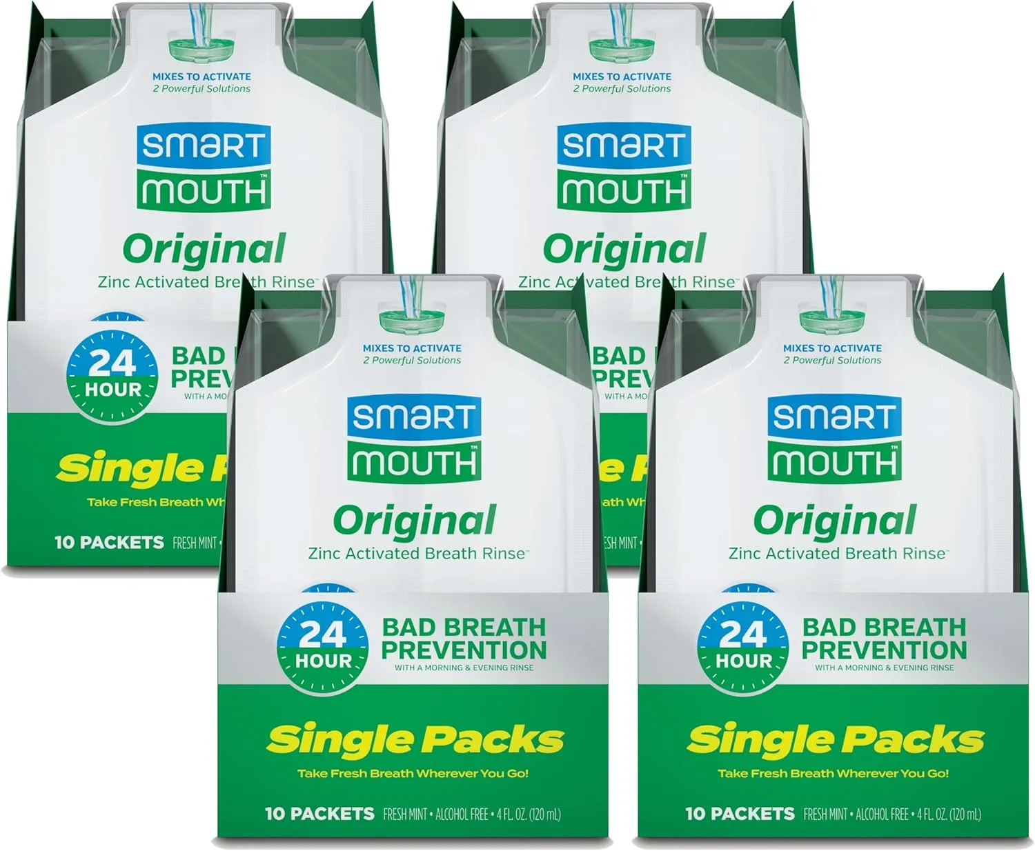 SmartMouth Original Activated Mouthwash Single Packs, Travel Mouthwash, Fresh Mint, 40 Pack