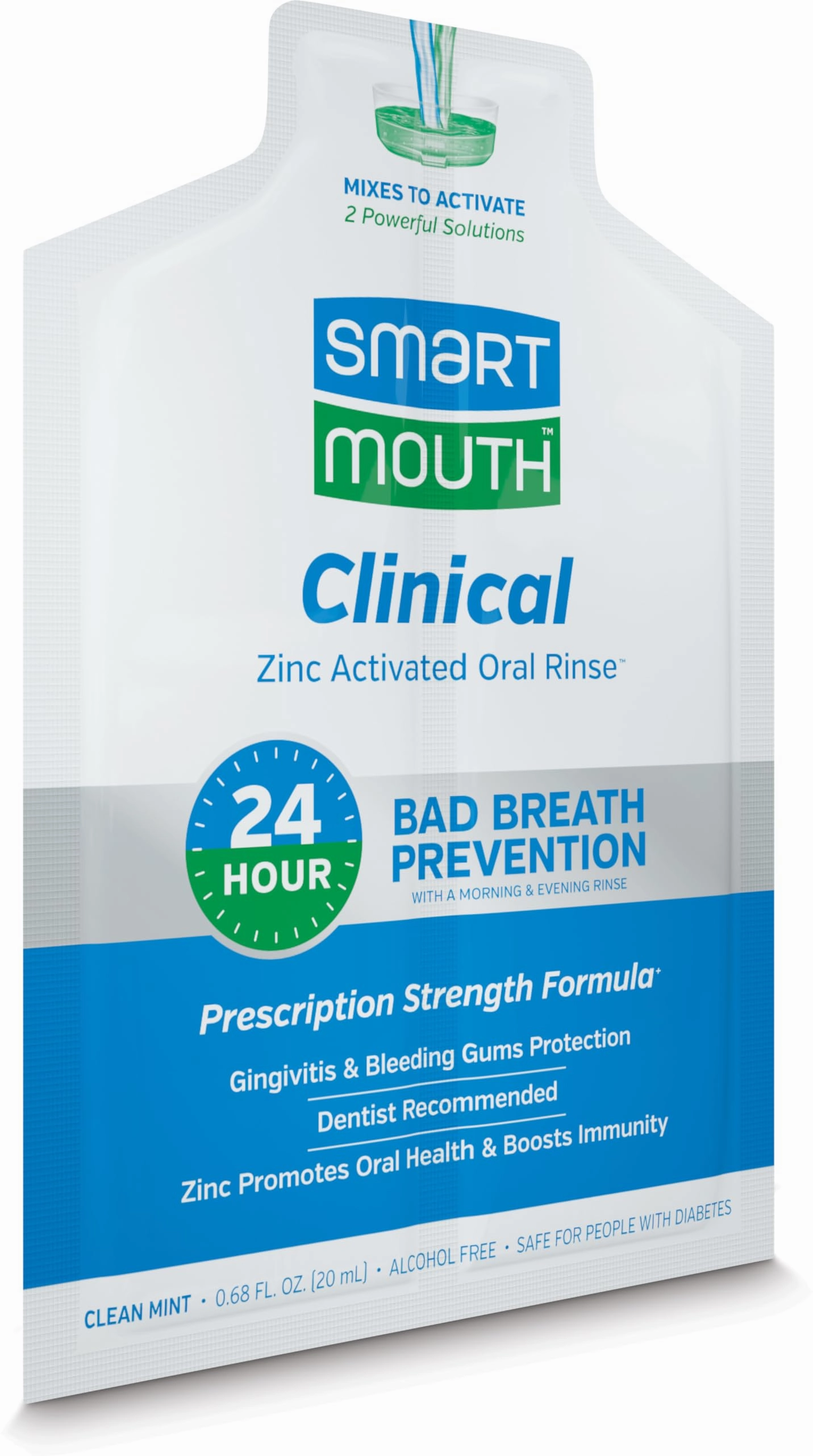 SmartMouth Clinical DDS Activated Mouthwash, Bad Breath and Bleeding Gums Support, 16 fl oz (50 Count)