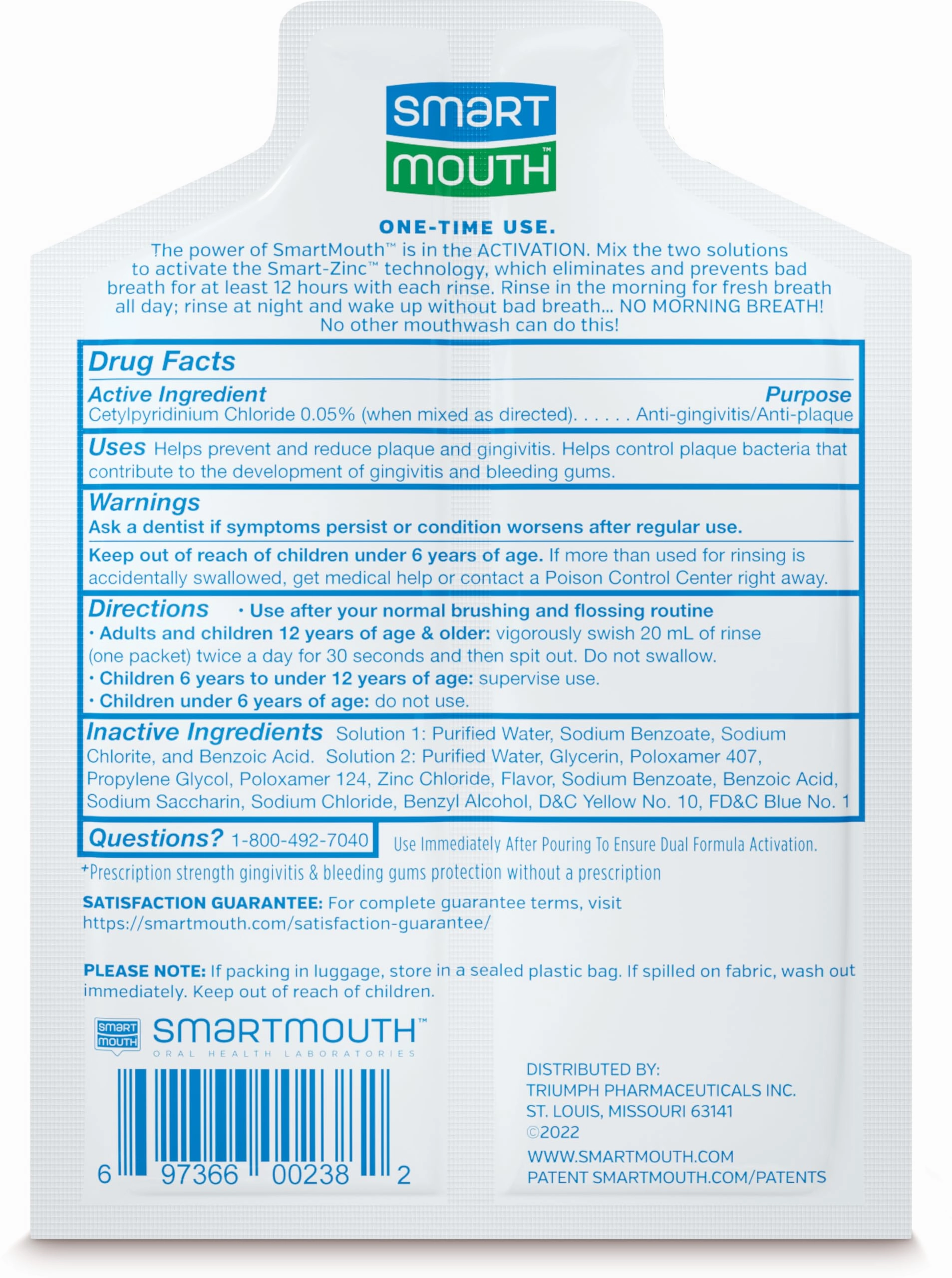 SmartMouth Clinical DDS Activated Mouthwash, Bad Breath and Bleeding Gums Support, 16 fl oz (50 Count)
