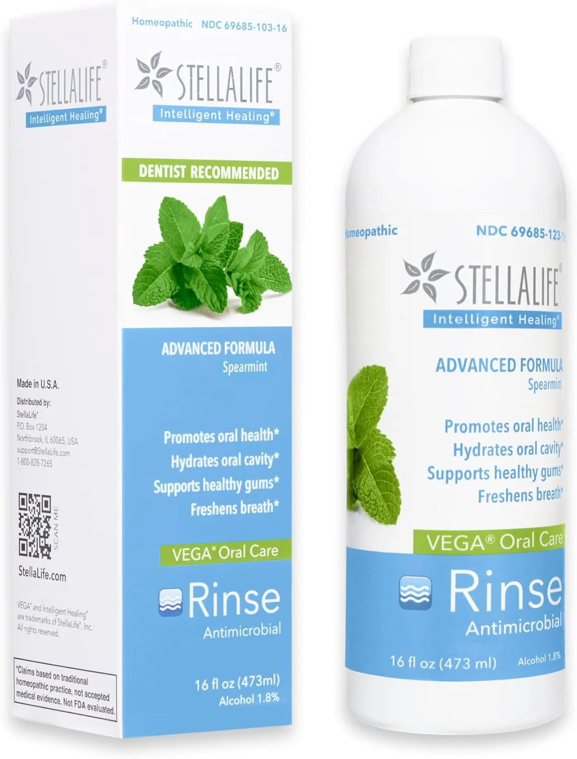 StellaLife Oral Rinse: Dry Mouth Mouthwash, Natural Daily Dental Hygiene for Healthy Gums, Fresh Breath, Sugar Free, Propolis, Xylitol, Advanced Healing After Dental Procedures (16 fl oz, Spearmint)