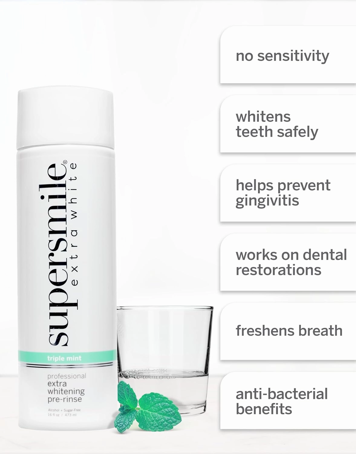 Supersmile Extra Whitening Pre-Rinse - Clinically Formulated Pre-Brush Dental Mouthwash, 16 Fl. Oz (1-Bottle)