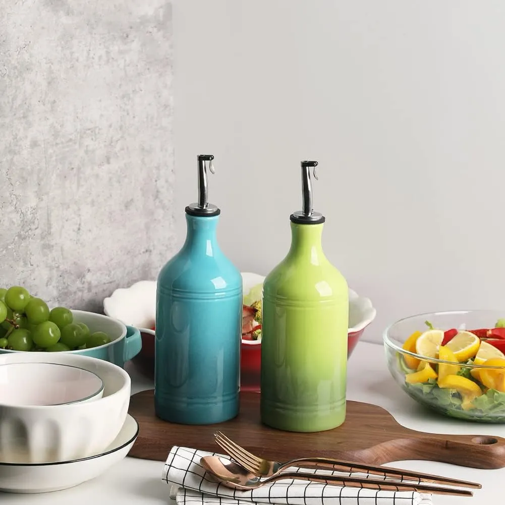 Sweejar Ceramic Olive Oil Dispenser Bottle, Opaque Oil Cruet Protects Oil to Reduce Oxidation, Suitable for Oil, Vinegar, Coffee Syrups & Other Liquids, Pack of 1, 15.5 Fl Oz (Gradient Blue)