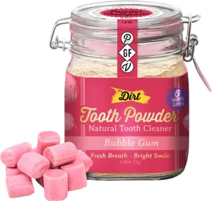The Dirt - Remineralizing Tooth Powder, Natural Fluoride-Free Teeth Whitening Powder with Hydroxyapatite, Flouride & Gluten Free, Organic Vegan (Bubble Gum, 51g: 6 Month Supply)