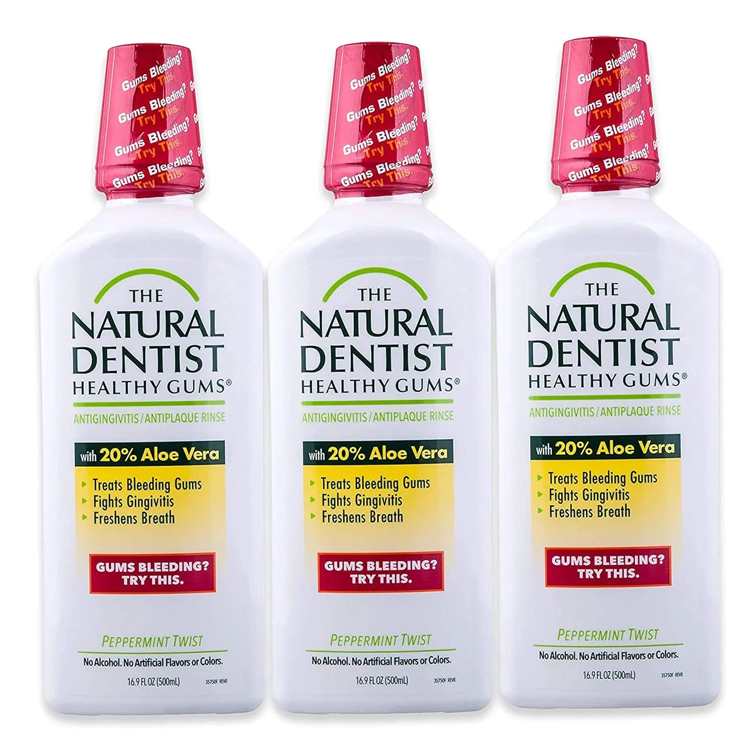 The Natural Dentist Healthy Gums Antigingivitis/Antiplaque Rinse; Adults 12 & Up; Gingivitis Mouthwash for Bleeding Gums, Safe for Chemo Patients; Aloe Vera; Alcohol-free, 16.9 fl oz (Pack of 3)
