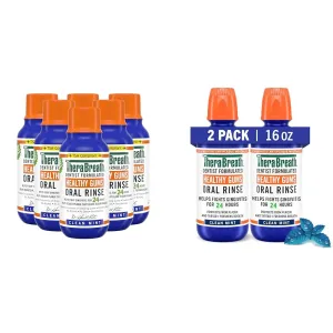 TheraBreath 24-Hour Oral Rinse (6-Pack) and 16 Fl Oz Mouthwash (2-Pack) Bundle for Gum Disease and Bad Breath