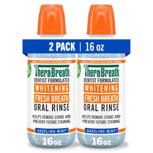 TheraBreath Whitening Mouthwash, Dazzling Mint, Dentist Formulated, 16 Fl Oz (2-Pack)