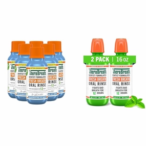 TheraBreath Dentist Formulated ICY Mint Oral Rinse (6 Pack) and Mild Mint Mouthwash (2 Pack) Bundle