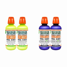 TheraBreath Dry Mouth Oral Rinse, 16 Ounce Bottle (Pack of 2) and 24 Hour Healthy Gums Periodontist Formulated Oral Rinse, 16 Ounce (Pack of 2)