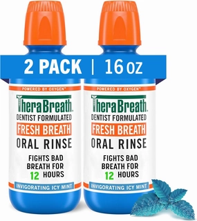 TheraBreath Fresh Breath Mouthwash 2-Packs, Rainforest Mint & ICY Mint Flavors, Alcohol-Free, 16 Fl Oz