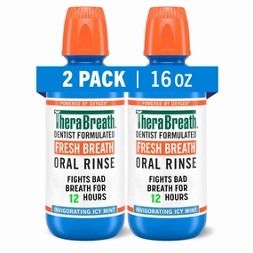 TheraBreath Fresh Breath Mouthwash, Icy Mint Flavor, Alcohol-Free, 16 Fl Oz (Pack of 2).