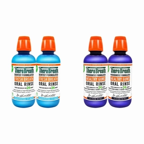 TheraBreath Fresh Breath Oral Rinse, ICY Mint, 16 Ounce Bottle (Pack of 2) and 24 Hour Healthy Gums Periodontist Formulated Oral Rinse, 16 Ounce (Pack of 2)