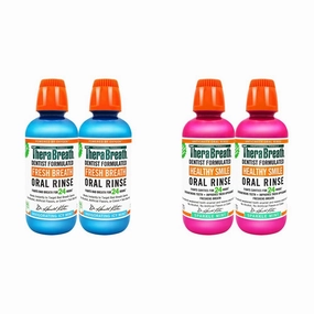 TheraBreath Fresh Breath Oral Rinse, ICY Mint, 16 Ounce Bottle (Pack of 2) and 24 Hour Healthy Smile Dentist Formulated Oral Rinse, 16 Ounce (Pack of 2)