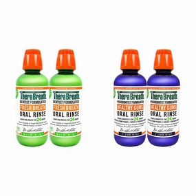 TheraBreath Fresh Breath Oral Rinse, Mild Mint, 16 Ounce Bottle (Pack of 2) and 24 Hour Healthy Gums Periodontist Formulated Oral Rinse, 16 Ounce (Pack of 2)