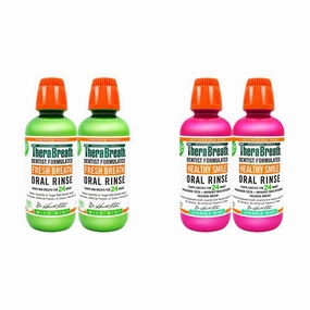 TheraBreath Fresh Breath Oral Rinse, Mild Mint, 16 Ounce Bottle (Pack of 2) and 24 Hour Healthy Smile Dentist Formulated Oral Rinse, 16 Ounce (Pack of 2)