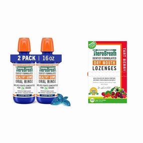 TheraBreath Healthy Gums Mouthwash 16 Fl Oz (2-Pack) & Dry Mouth Lozenges with ZINC, Tart Berry Flavor, 100 Lozenges