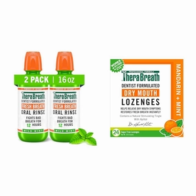 TheraBreath Mouthwash & Lozenges Bundle - Mild Mint Mouthwash (2pk 16oz) and Mandarin Mint Lozenges (24ct)