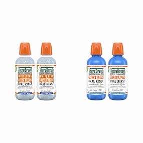 TheraBreath Whitening Mouthwash, Dazzling Mint, Dentist Formulated, 16 Fl Oz (2-Pack) & Fresh Breath Mouthwash, Icy Mint Flavor, Alcohol-Free, 16 Fl Oz (Pack of 2)