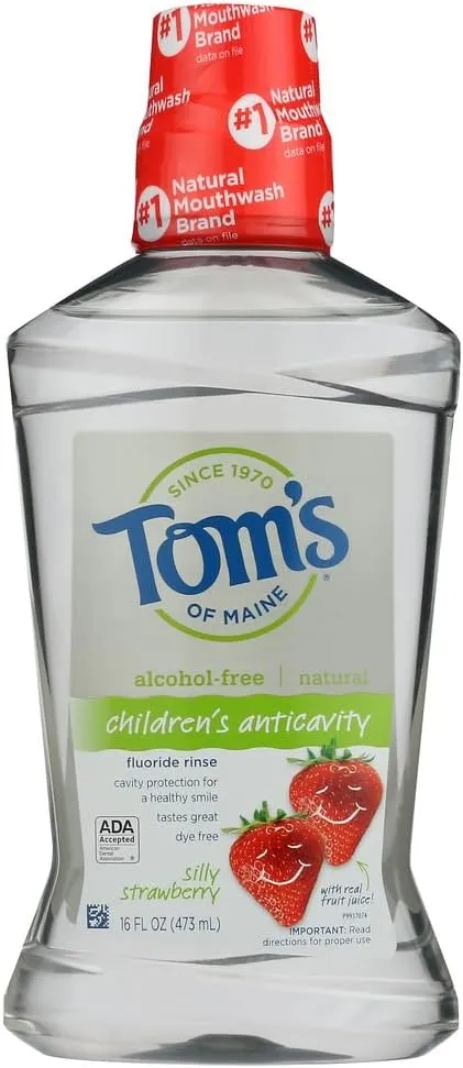 Tom's of Maine Children's Anticavity Fluoride Rinse Mouthwash, Silly Strawberry, 16 Fl Oz (Pack of 6) (Packaging May Vary)
