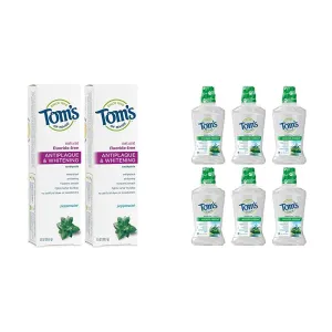 Tom's of Maine Fluoride-Free Antiplaque & Whitening Toothpaste, Whitening Toothpaste with Tom's of Maine Wicked Fresh! Mouthwash, Natural Mouthwash, Cool Mountain Mint, 16 Ounce, 6-Pack