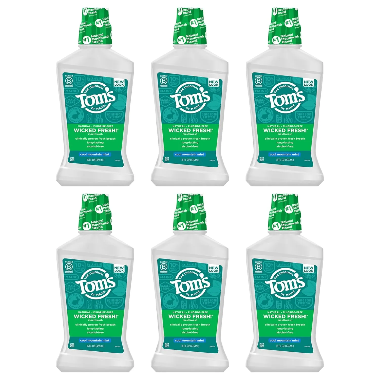 Tom's of Maine Natural Wicked Fresh Alcohol-Free Mouthwash, Cool Mountain Mint, 16 oz. 6-Pack (Packaging May Vary)
