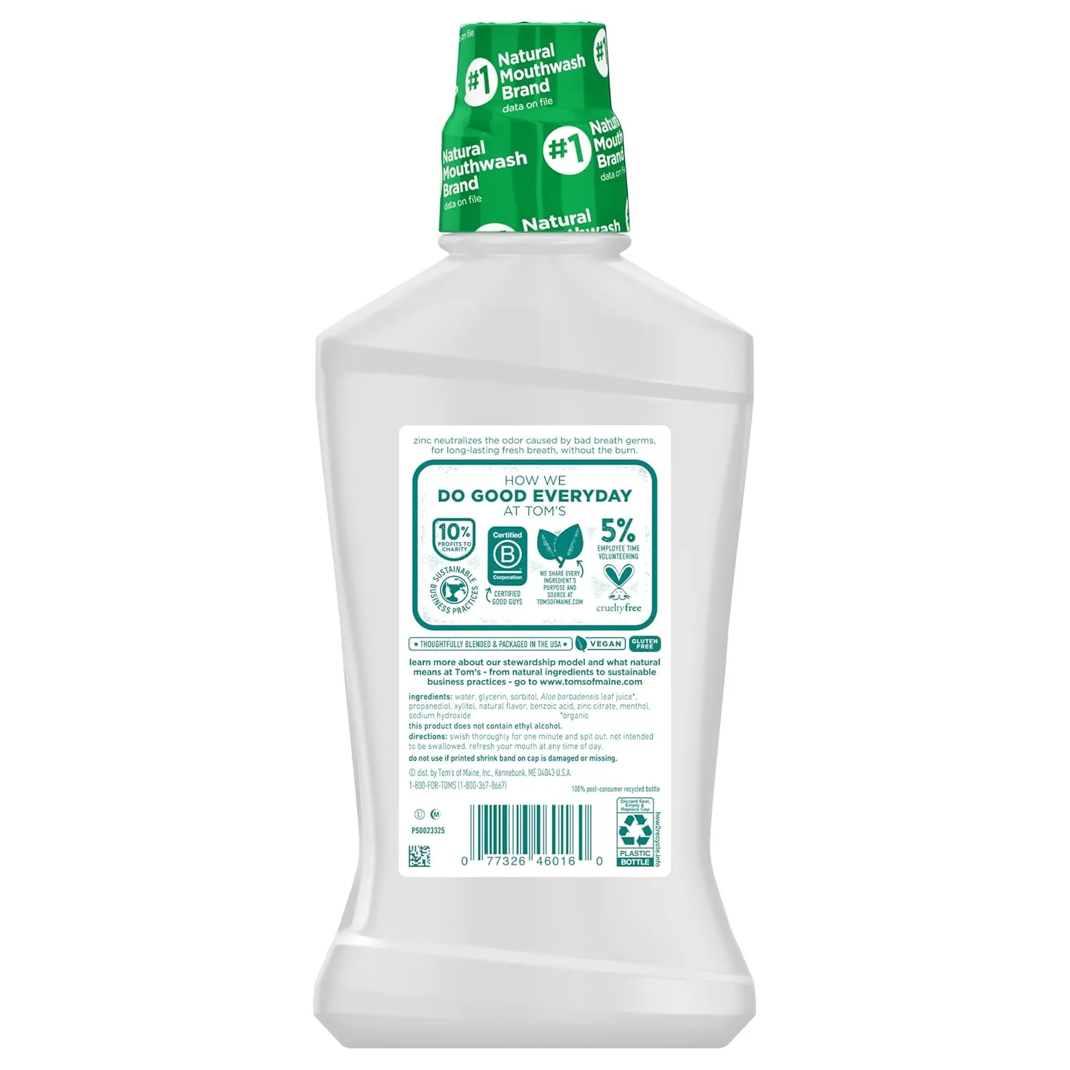 Tom's of Maine Natural Wicked Fresh Alcohol-Free Mouthwash, Cool Mountain Mint, 16 oz. 6-Pack (Packaging May Vary)