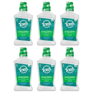 Tom's of Maine Natural Wicked Fresh Alcohol-Free Mouthwash, Cool Mountain Mint, 16 oz. 6-Pack (Packaging May Vary)