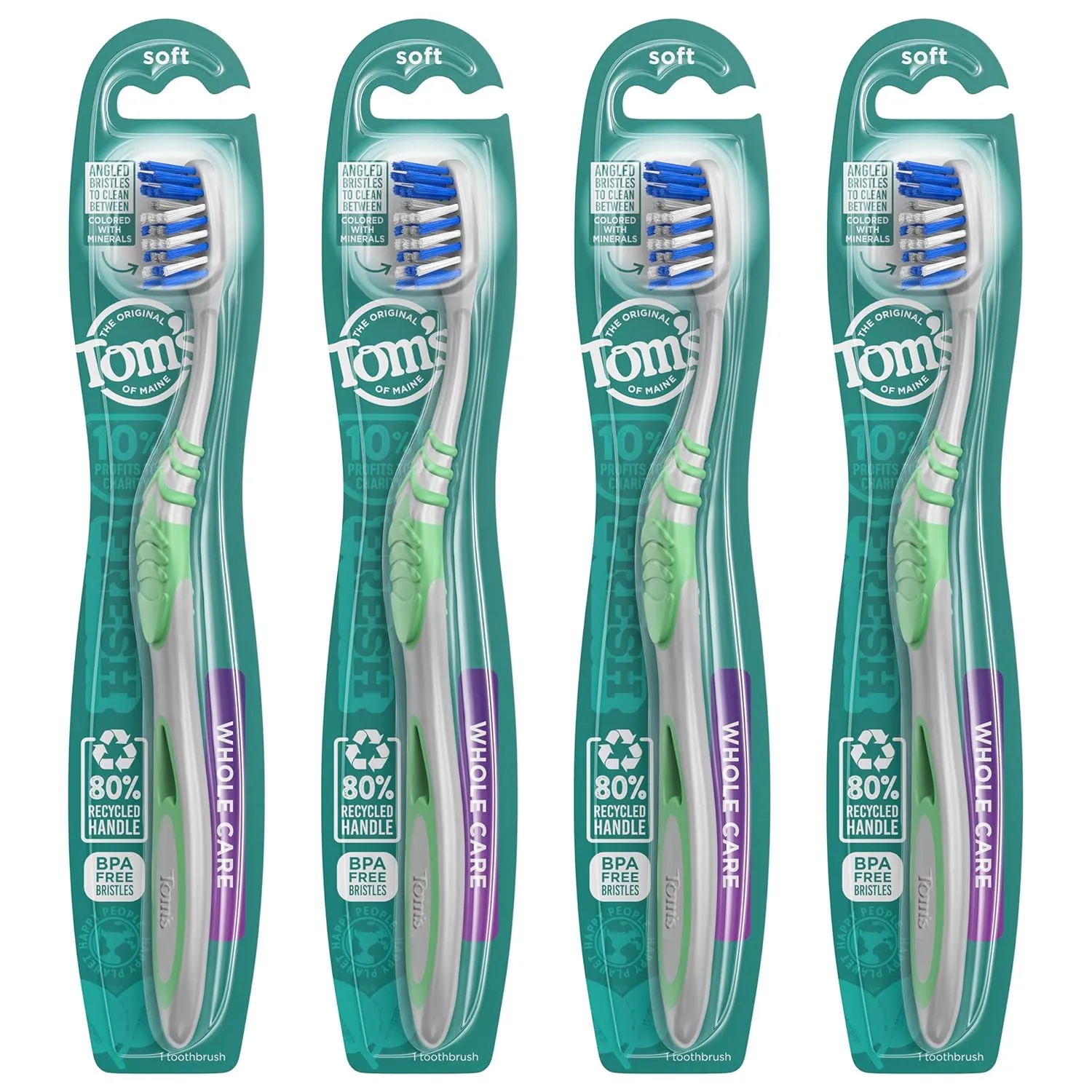 Tom's of Maine Whole Care Toothbrush, Soft, 4-Pack