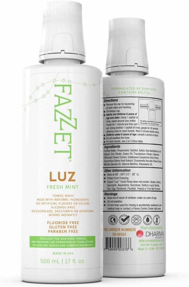 Tonsil Stone Mouthwash for Stone Remover – Tonsil Stone Removal, Treatment of Natural Tonsil Stone, Combat Bad Breath & Get Rid of Dry Mouth – Gluten Paraben & Alcohol Free, Fresh Mint FAZZET LUZ