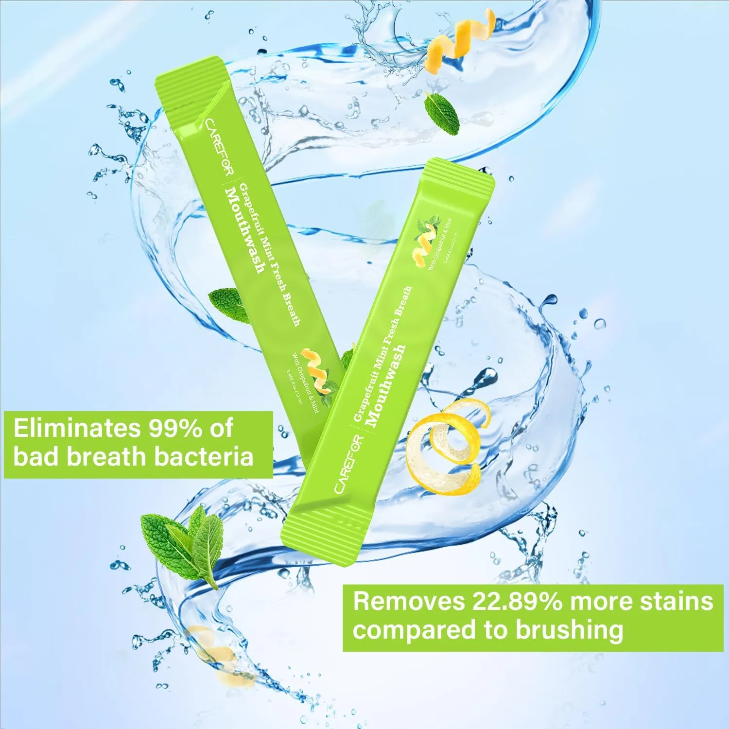Travel Size Mouthwash Packets – Individual Mini, Alcohol & Fluoride Free, Grapefruit Mint Flavor, Mouthwash to Go for On-The-Go Freshness, Bulk Packets 0.41 Fl Oz