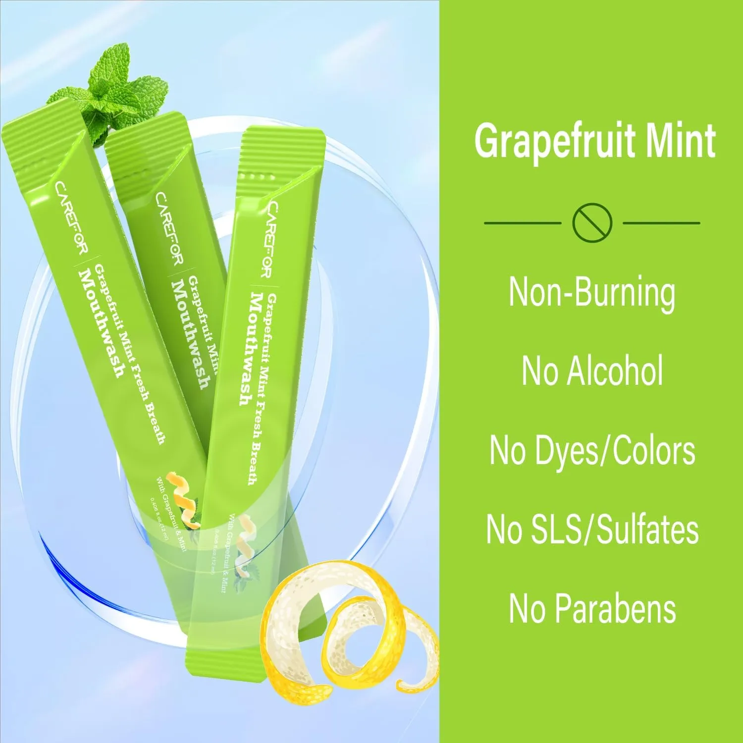 Travel Size Mouthwash Packets – Individual Mini, Alcohol & Fluoride Free, Grapefruit Mint Flavor, Mouthwash to Go for On-The-Go Freshness, Bulk Packets 0.41 Fl Oz