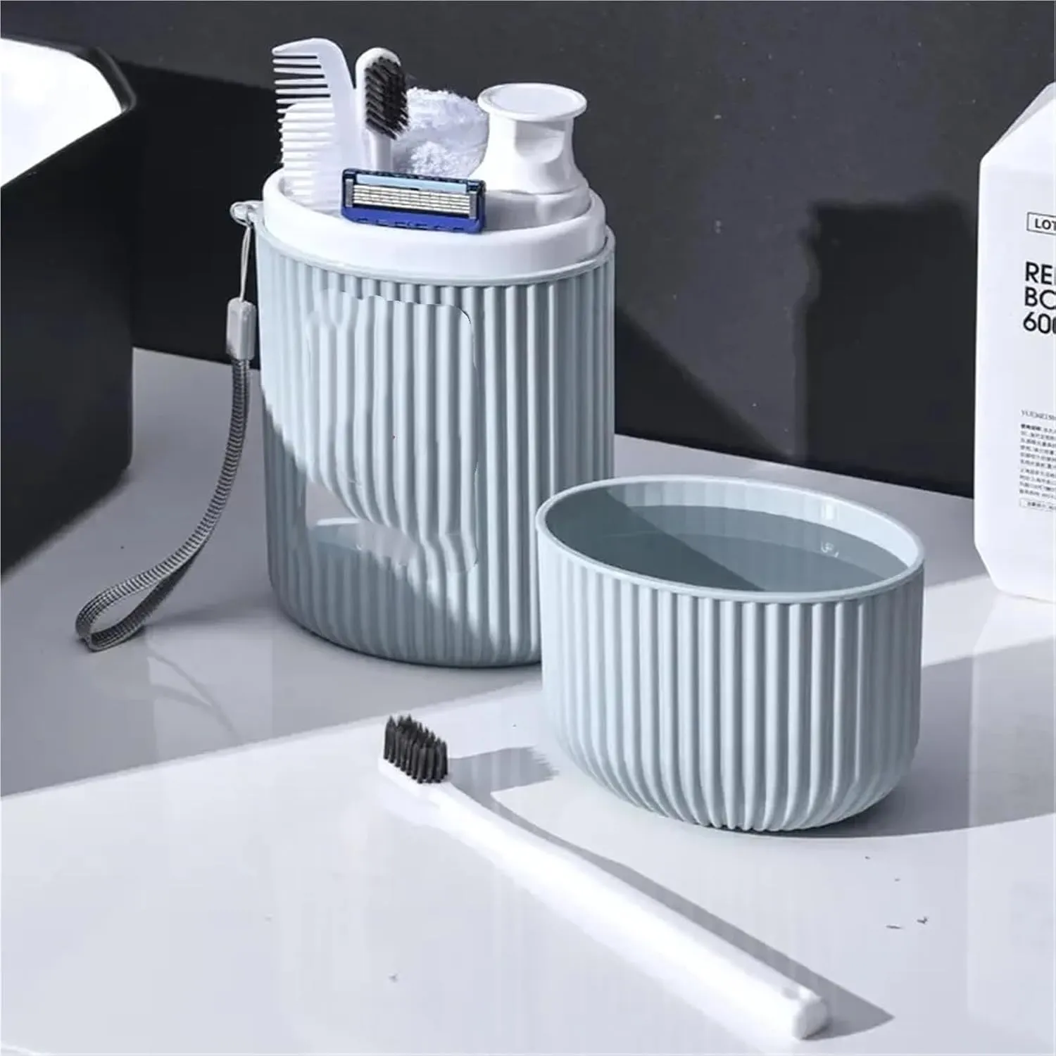 Travel Toothbrush Cups Couple Travel Mouthwash Cup Portable Cute Business Travel Essential with Lid Toothbrush Box Multi Functional Storage Set(Pink)