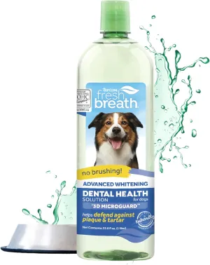 TropiClean Fresh Breath Advanced Whitening Water Additive for Dogs | Breath Freshener and Teeth Cleaning Solution | 3D MICROGUARD | 33.8oz