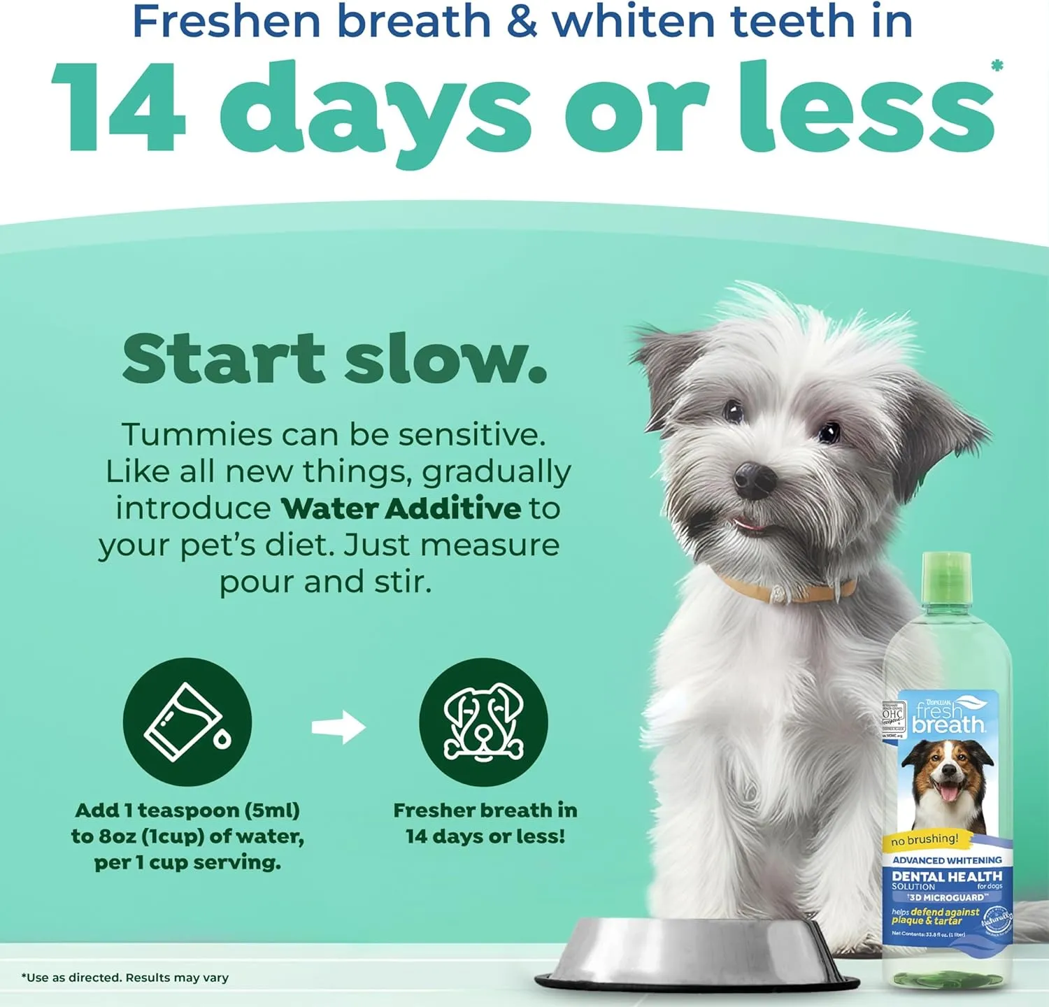 TropiClean Fresh Breath Advanced Whitening Water Additive for Dogs | Breath Freshener and Teeth Cleaning Solution | 3D MICROGUARD | 33.8oz