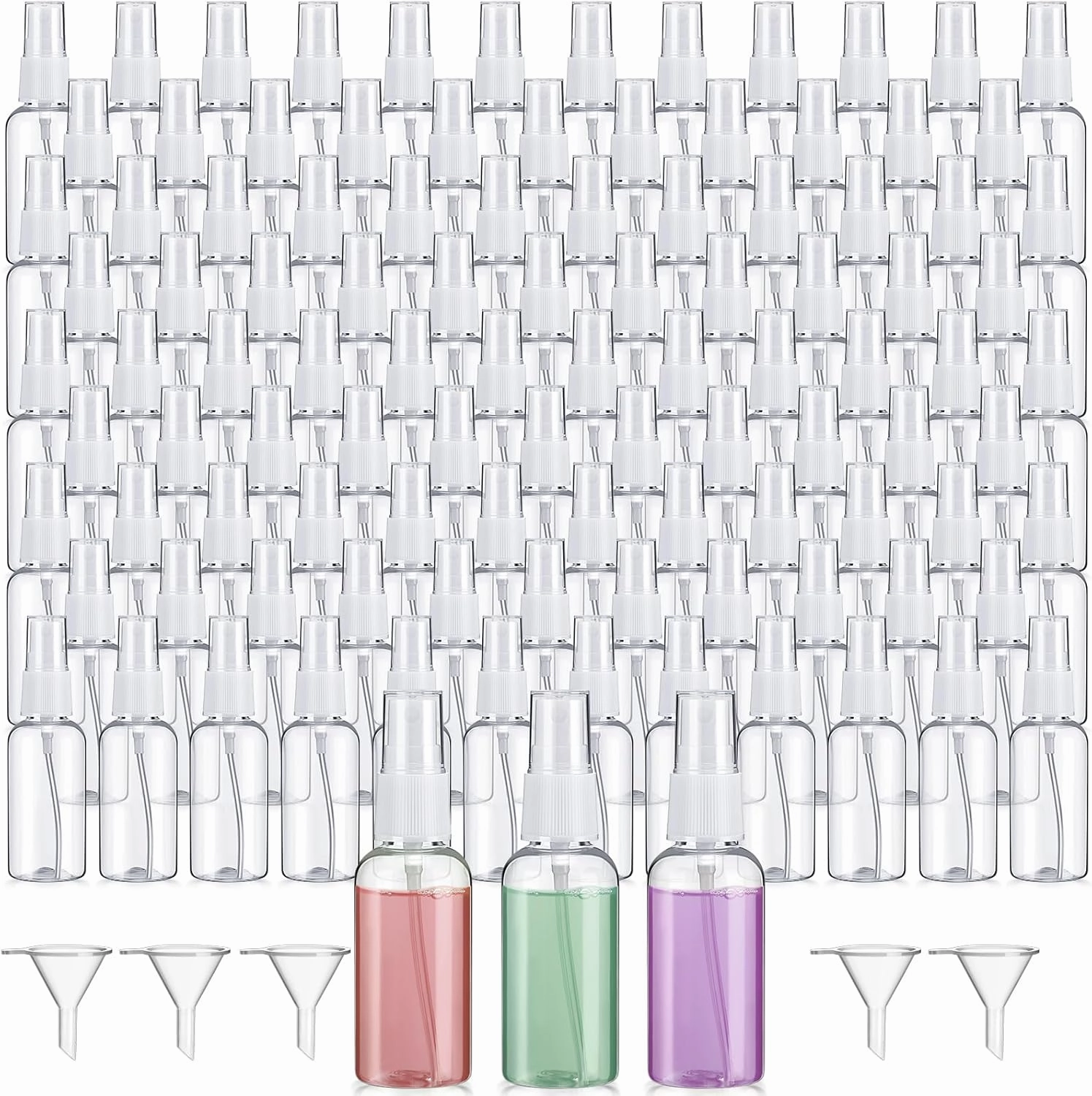 Uiifan 200 Pcs Mini Clear Spray Bottles 1 oz Small Empty Plastic Fine Mist Spray Bottles with Small Funnels for Essential Oils Travel Alcohol Perfumes