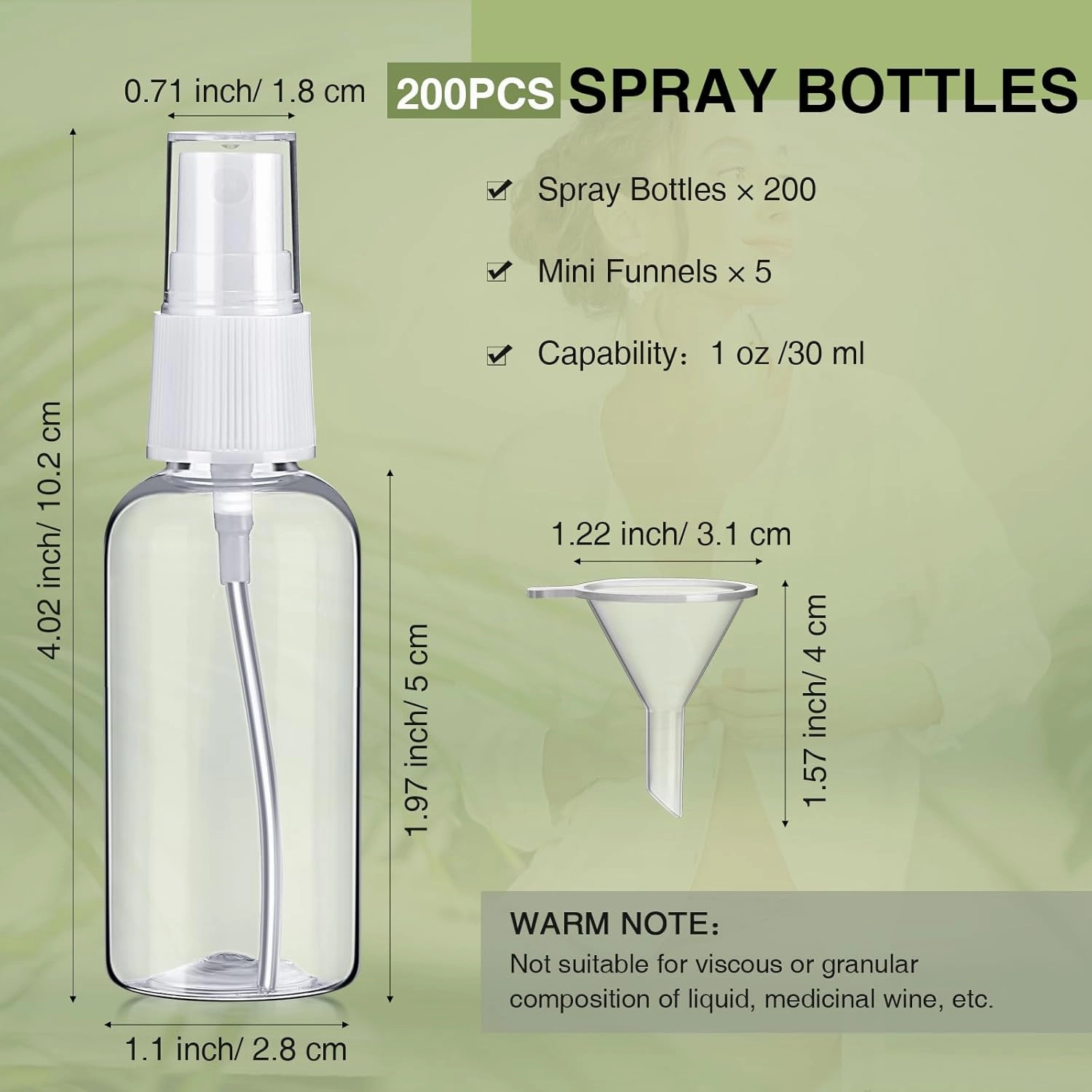 Uiifan 200 Pcs Mini Clear Spray Bottles 1 oz Small Empty Plastic Fine Mist Spray Bottles with Small Funnels for Essential Oils Travel Alcohol Perfumes